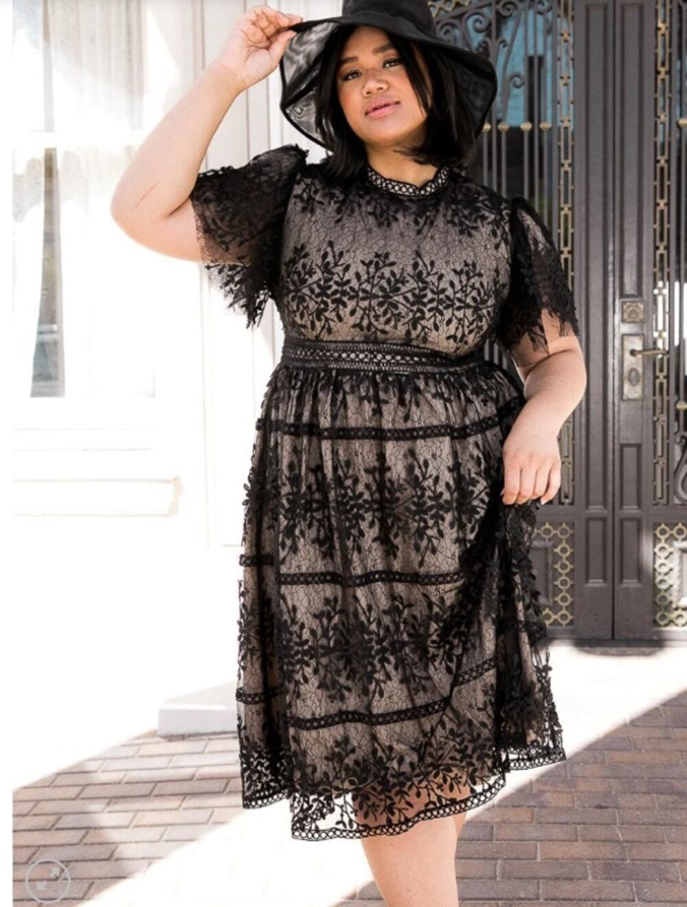 Ivy City Co Dress XL Black Lace Embroidered Midi Cottagecore Dark Romantic